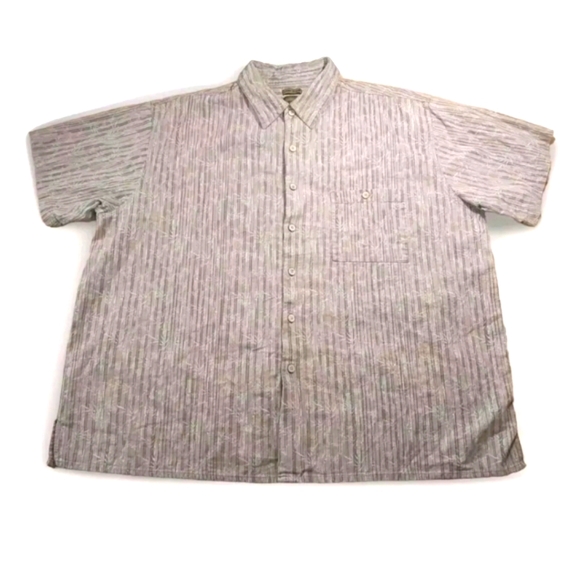 Bruno Italian Linen Camp Shirt Men 3X Hawaiian Bamboo Tiki Beige Striped - Picture 1 of 10